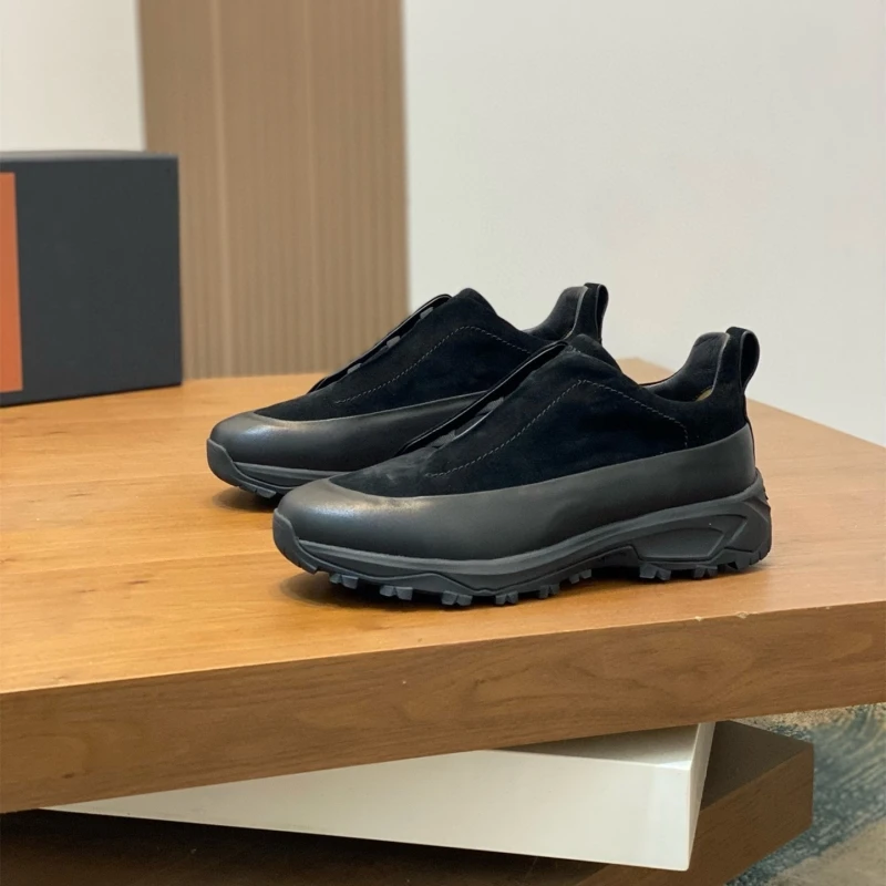 

Mens Casual oes Spring 2024 Winter New Sle Frosted Surface Leather Slip-On Outdoor Anti-Slip Thi Bot Rubber Sole