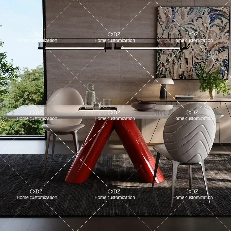 White Natural Marble Dining Table Italian Light Luxury Large Flat Floor Villa Royal White Jade Stone Household