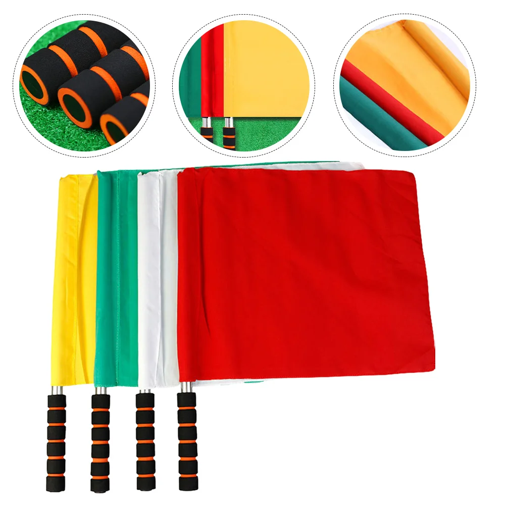 

4Pcs Soccer Match Referee Flags Colored Signal Waterproof Handheld Flags Stainless Steel Rods Sponge Handle Sports Equipment