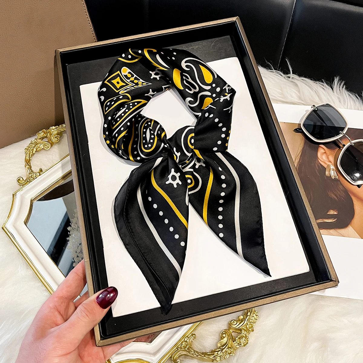 

2026 Elegant Floral Print Silk Square Scarfs Women Soft Satin Neck Ties Fashion Kerchief Headscarf Female Hijab Foulard Bandana