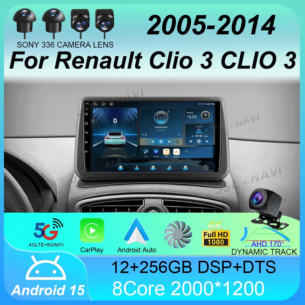 

Car Radio Android 15 Carplay For Renault Clio 3 CLIO 3 2005 2006 2007 - 2014 Navigation GPS Multimedia Player WiFi+4G stereo BT