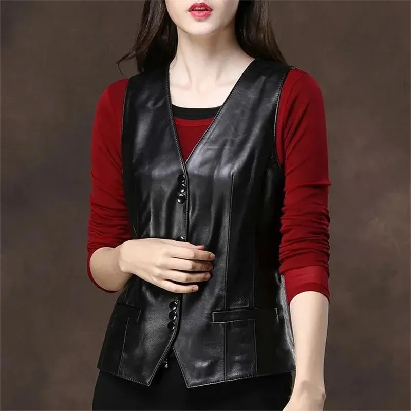 

PU Leather Vest For Women 2024 Spring And Autumn New Versatile Short Sleeveless Imitation Sheepskin Vest Fr Women Outerwear Top