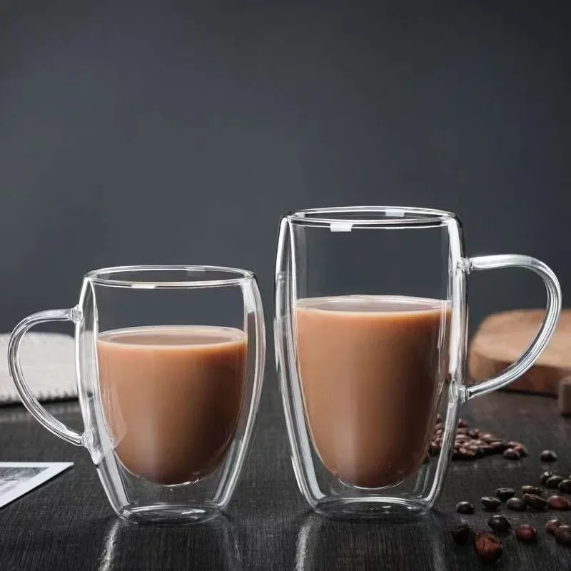 

350/450ml Double Wall Glass Coffee Mugs Insulated Clear Borosilicate Glasses Cup With Handle Juice Milk Tea Cups For Gifts