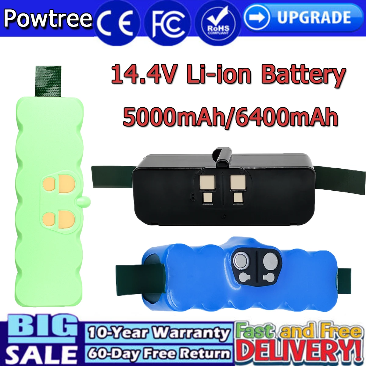 Batería recargable para iRobot Roomba 6400, pila de 5000mAh/14,4 mAh y 500 V para aspiradora 500, 600, 700, 800, 900, 595, 620, 650, 780, 890