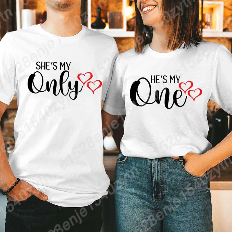 

Couple Matching Valentine's Day Outfit He's My One, She's My Only T-Shirt For Men And Women Couples T-shirts