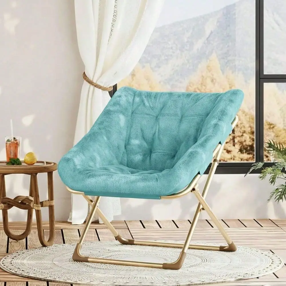 

Foldable Accent Saucer Chair For Living Room Comfy Faux FUr Cushion, No Assembly Required For Dorms Bedrooms