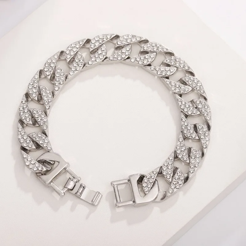 Men's bracelet trendy double-row diamond-encrusted Cuban bracelet for men's and women's cold style hip-hop jewelry wholesale