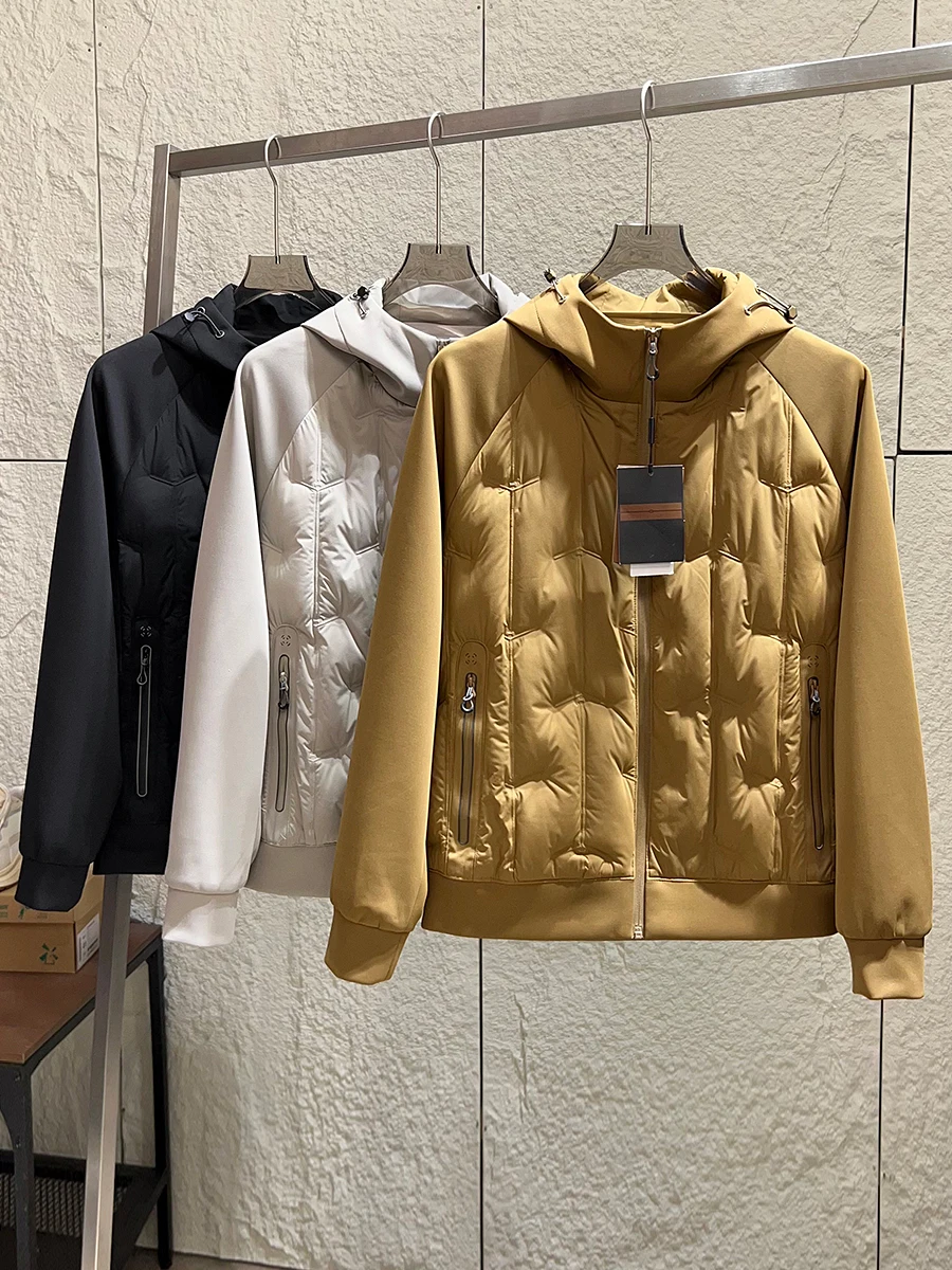 

Men's Casual Lightweight Warm Hooded down Jacket 600 Fill Power Lockdown Polyester Elastic Fabric Outdoor Style Duck down