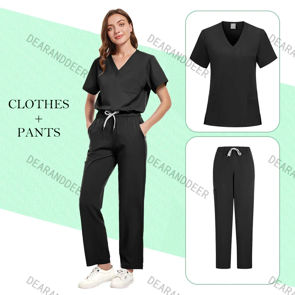 Top ampio con tasche e pantaloni sportivi, uniforme per chirurgia medica da medico, salone di bellezza, ospedale, clinica odontoiatrica, tuta da lavoro per infermiere