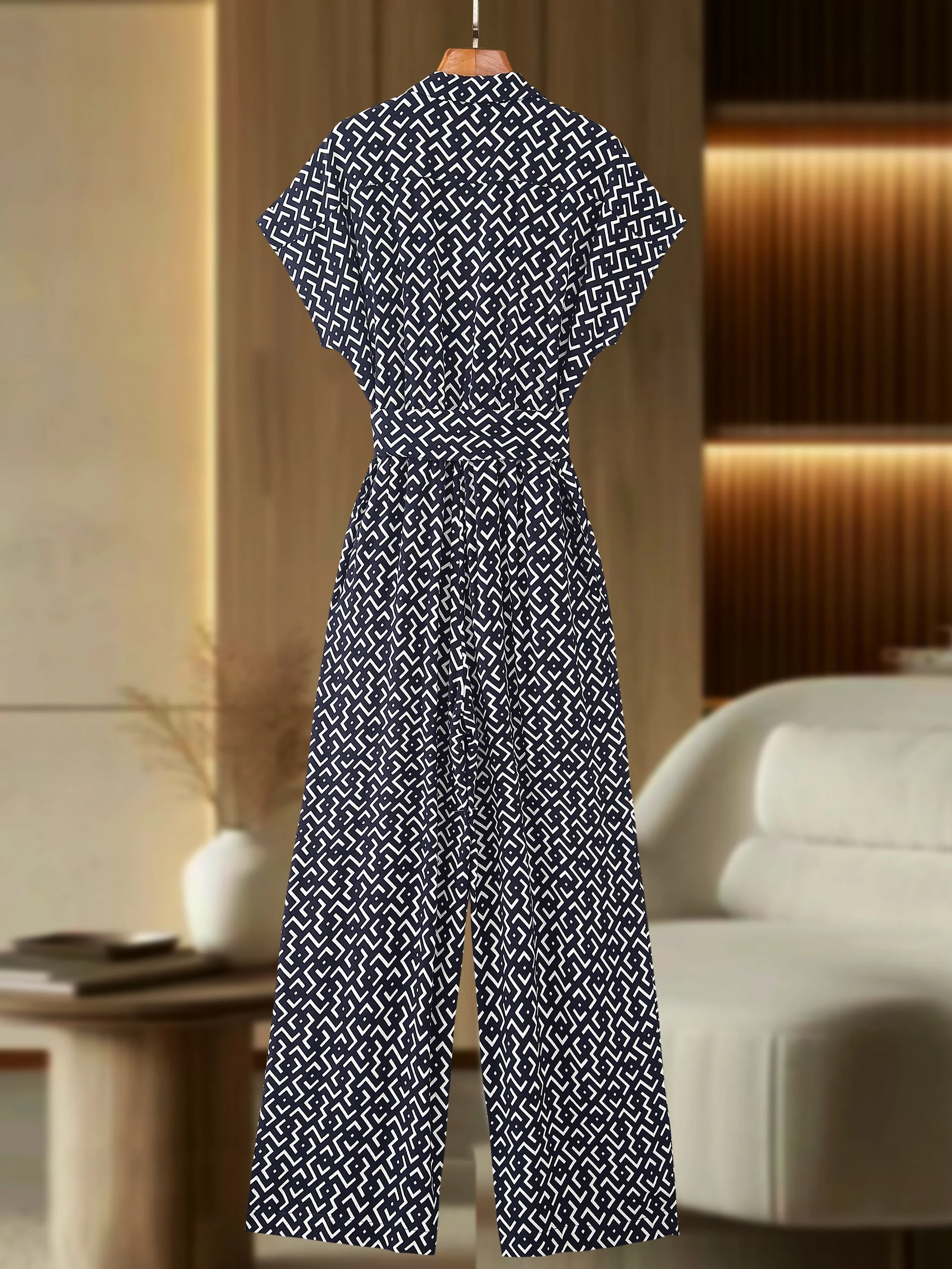 Celana Panjang Wanita Model High Waist Slimming One-Piece dengan Kerah Tegak dan Ikat Pinggang, Ukuran Plus, Cocok untuk Kerja dan Santai