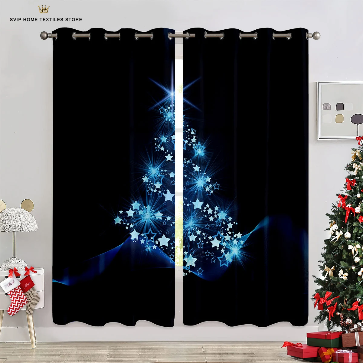 

Christmas Tree Lights Curtains, Snowman, Snowflakes, 3D Printed, Holiday Party Decoration, Can Be Customized, 2 Pcs