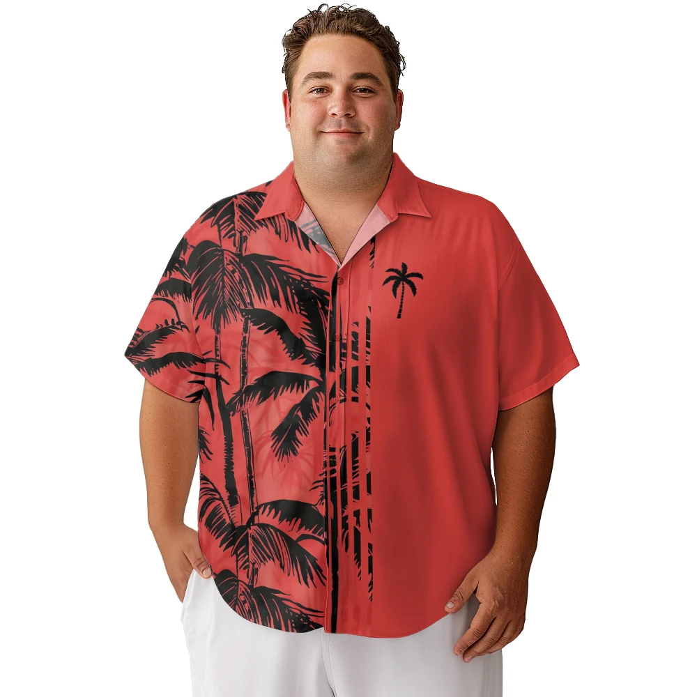 2024 new  Men's shirts plus size White coconut tree with tangerine base printed clothing casual short-sleeved