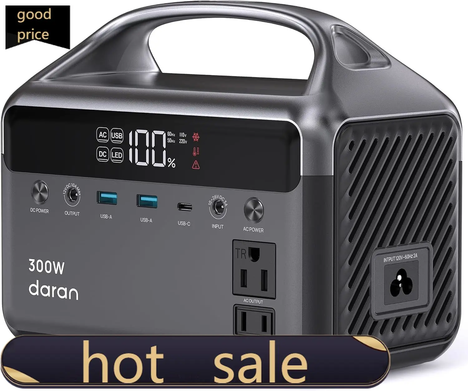 

Portable Power Station 300W 600W Surge 192Wh LiFePO4 Battery Solar Generator with 2 AC Outlets Ultra Light 5 5lb Small Power
