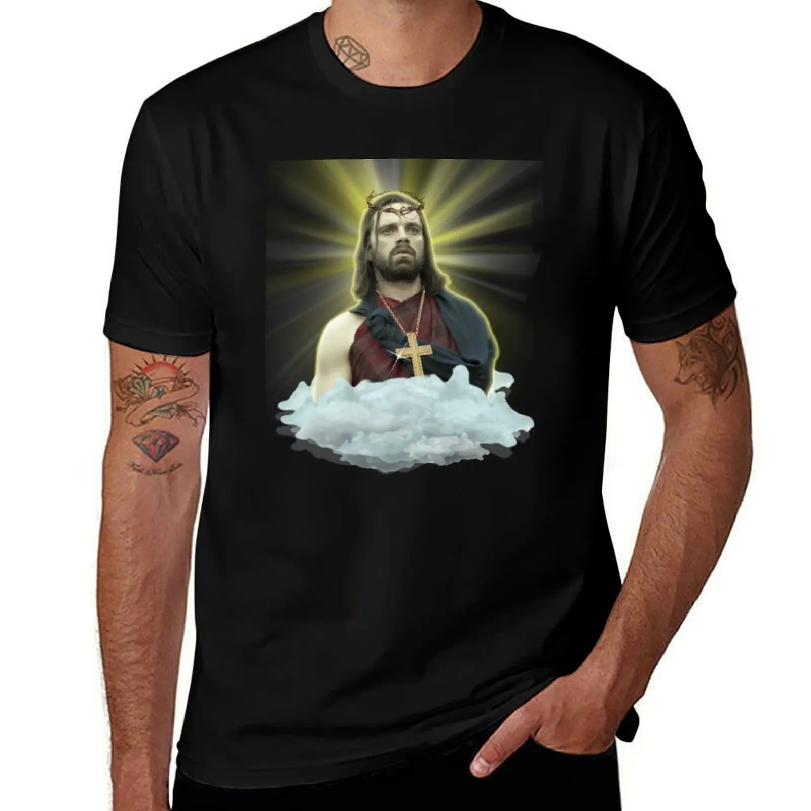 

Sebastian Stan as Jesus - Bucky Barnes T-Shirt men t shirt cotton 100% funny t shirts cotton T-Shirt