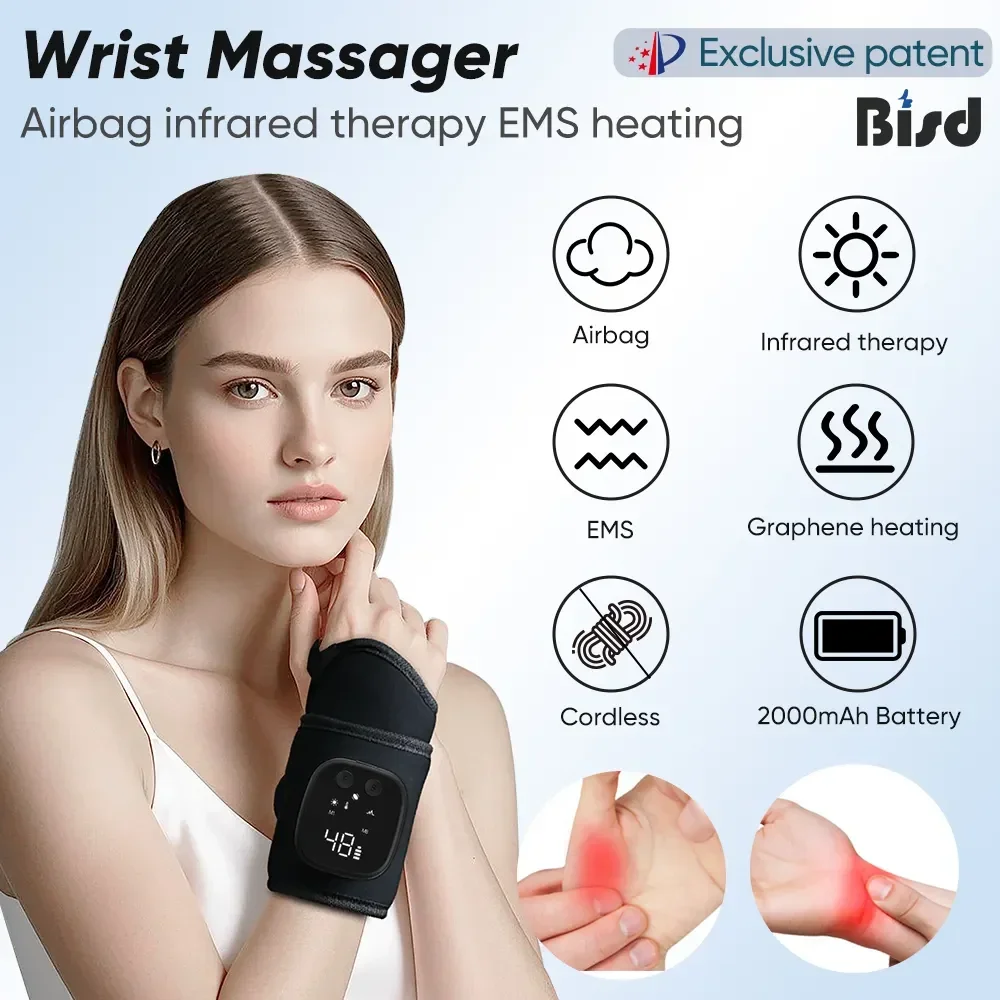 Cordless Hand Air Compression Massage Belt With Hot Compress Function Red Light To Relieve Hand Arthritis And Pain