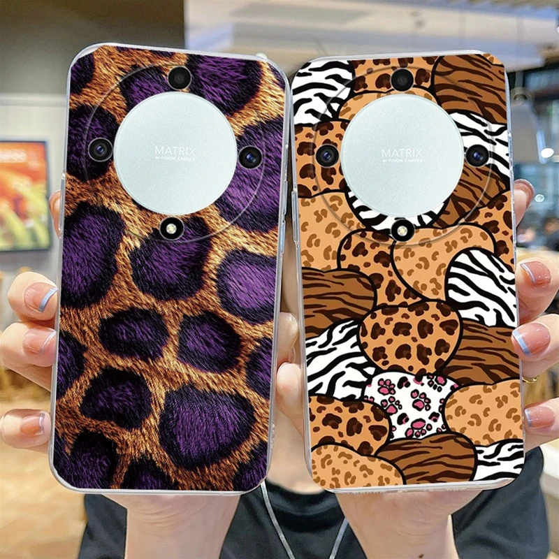 Leopard Print Flowers Hearts Love Phone Cases For Honor X9a X9b X30 50 Magic4 Magic5 Magic6 Lite 5G Huawei Mate 20 Clear Cover