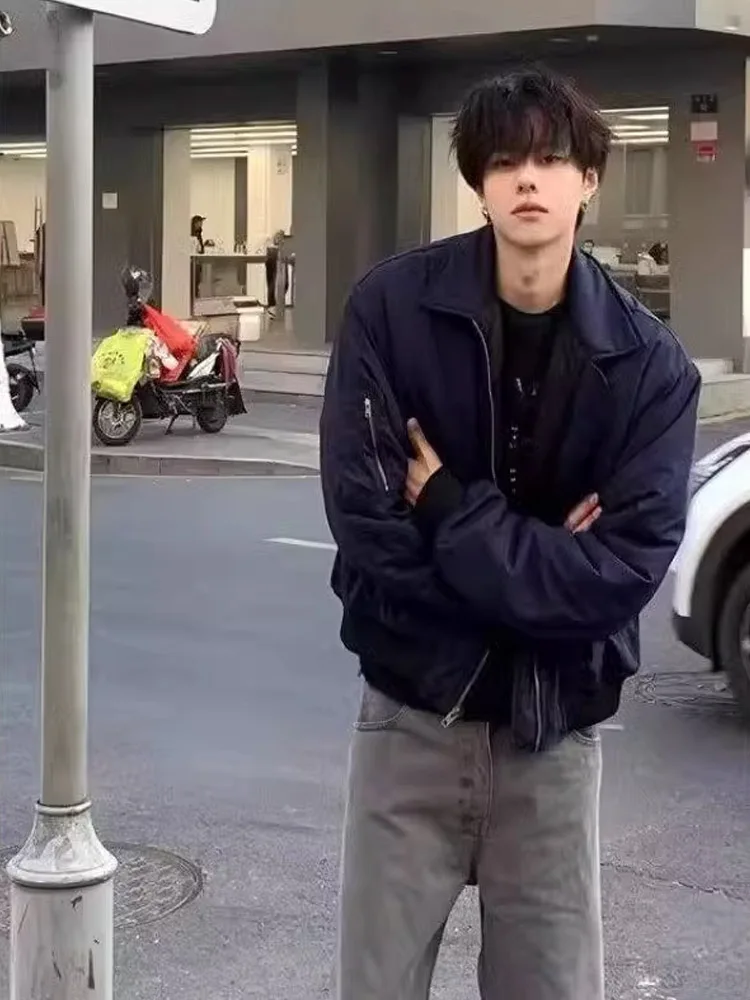 

Retro American Pilot Jaet Men's Autumn Winter Cleanfit High-End ort Baseball Sle Loose Fit Thermal Polyester Zipper Clo...