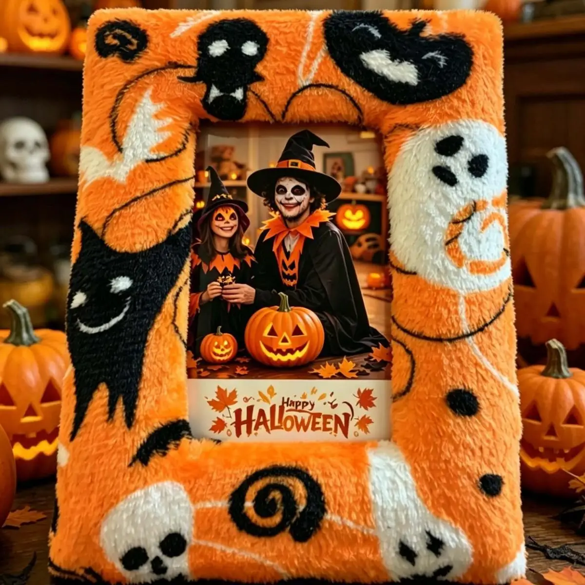 6/7/8 Inches Orange Plush Photo Frame With Density Board Border. Square Halloween European Fabric Decorative Frame.