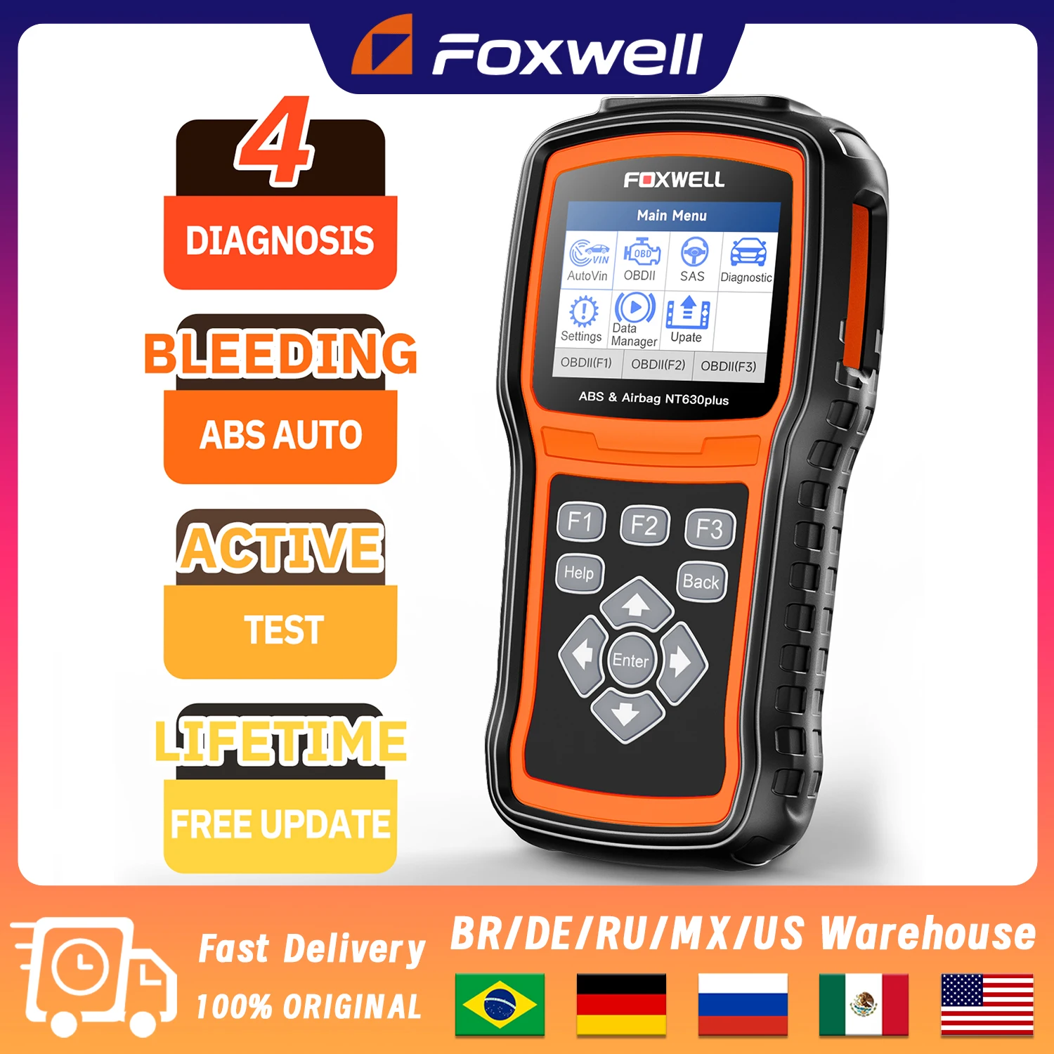 Foxwell NT630 Plus OBD2 Automotive Scanner OBD2 Auto Car Diagnostic Tool Engine ABS Airbag SAS Calibration Code Reader ODB