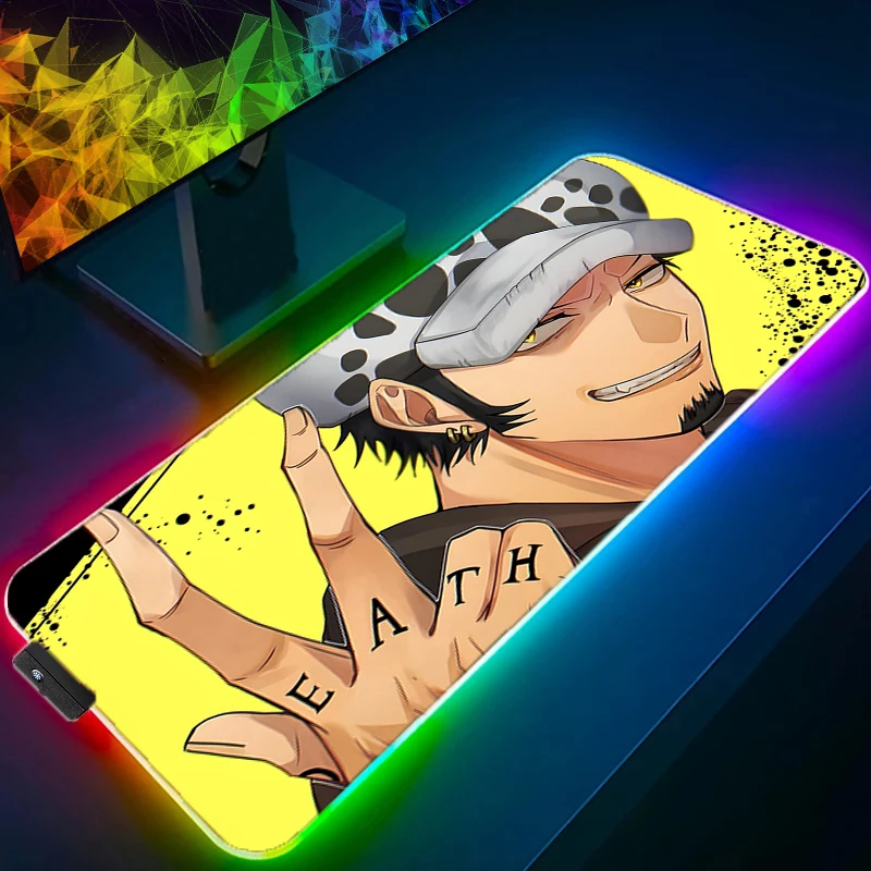 

Trafalgar Law RGB LED Mouse Pad Anime Pad Mouse Mat Computer Gamer Accessories Mouse Keyboard Deskpad Waterproof One Piece