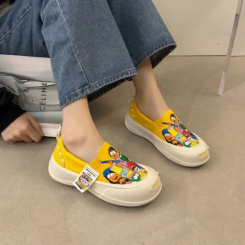 Women Platform Vulcanized Shoes 2024 New Woman Thick Sole Canvas Loafers Fashion Graffiti Sneakers Outdoor Flats Sports Shoes