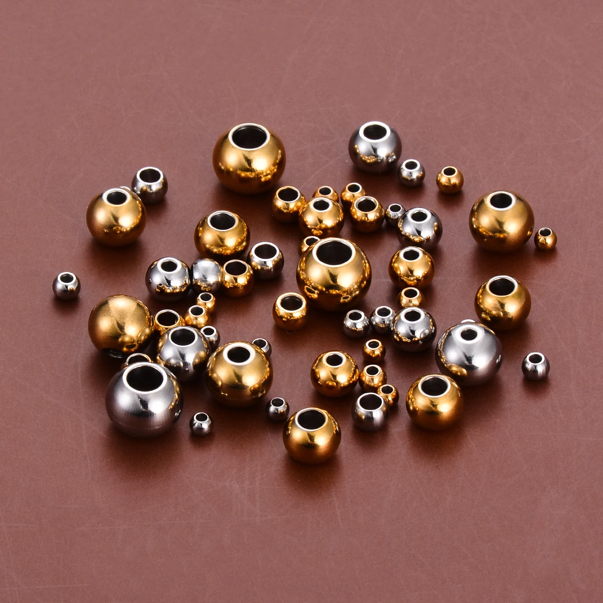 30Pcs Wholesale Round Spacer Beads Gold Steel Color Stainless Steel Accessories DIY Bracelet Necklace Jewelry Making Supplies