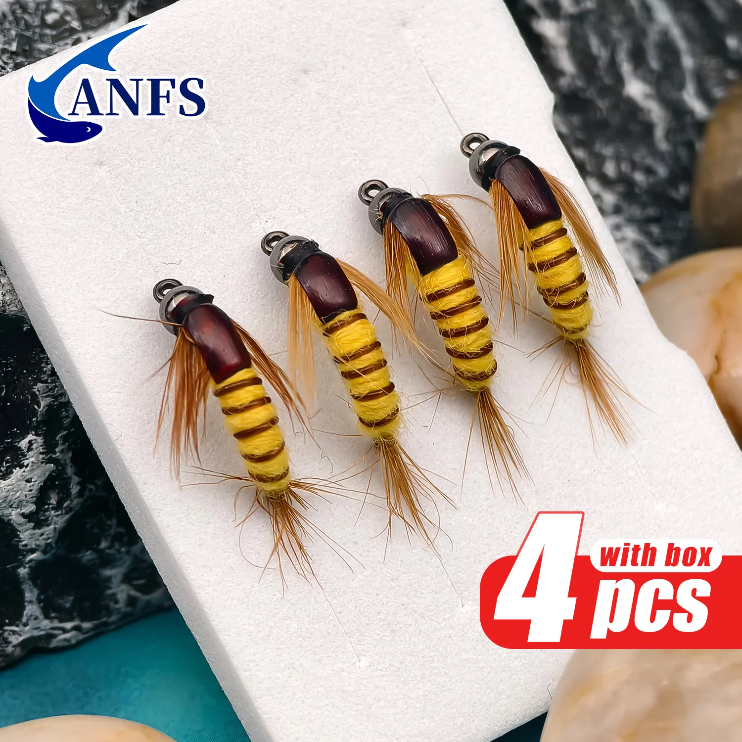 Anfs abelha mosca pesca moscas kit de 4 pacotes-cabeça de cobre ninfa mosca gabarito, material de pesca legal para pescador, pesca, pesca