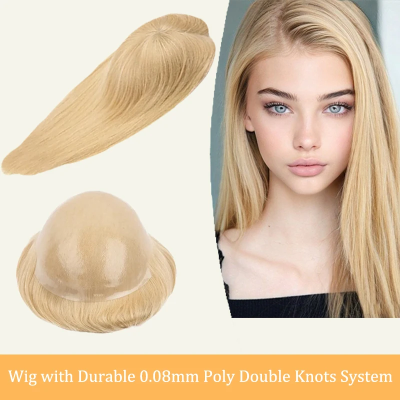 شعر مستعار أشقر للنساء 0.08 مللي متر بولي خصلات الشعر المستعار الإنسان مزدوجة معقود 100% خصلات الشعر المستعار الإنسان الشعر الطويل المرأة الشعرية الاصطناعية