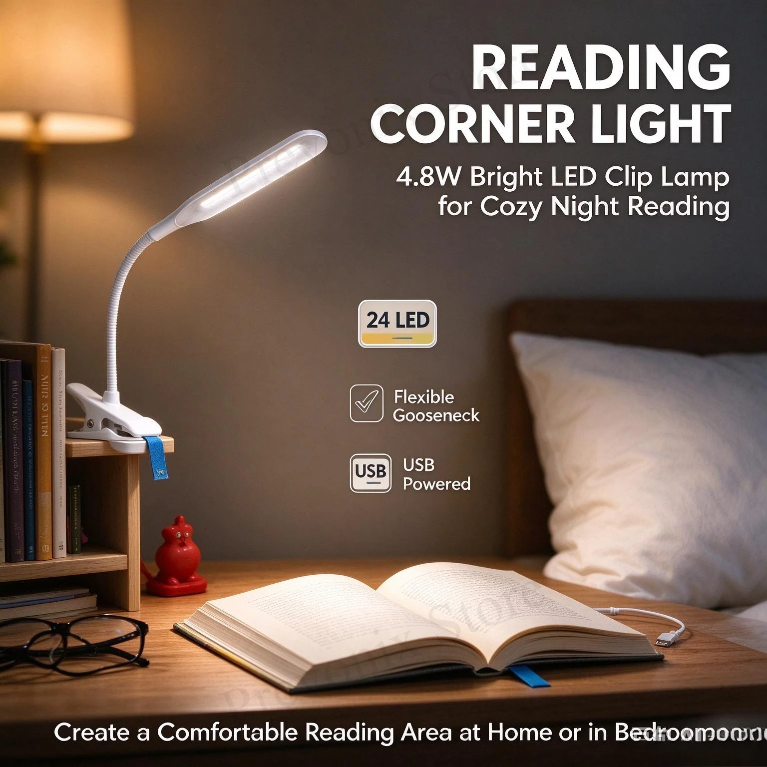 Lámpara de escritorio LED con pinza, luz blanca fría de 6500K, cable de 120 cm, lámpara con pinza para mesita de noche, lectura, estudio, trabajos manuales, reparaciones y tareas que requieren iluminación.