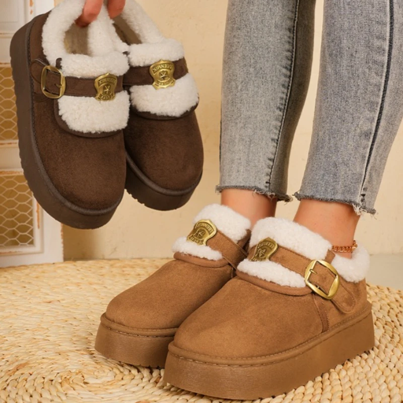 Winter Women's Solid Color Comfortable Vintage Mid Heel Snow Boots New Women Keep Warm Anti Slip Casual Fashionable Snow Boot