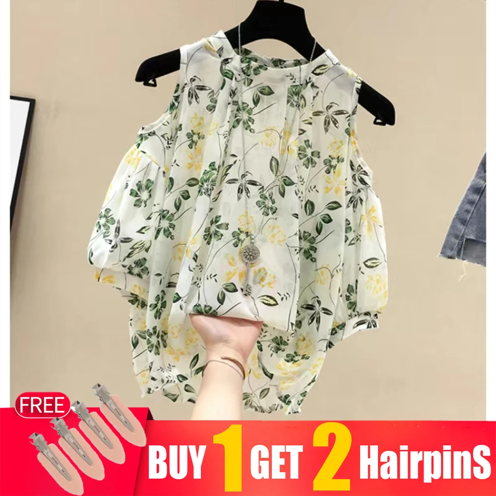 40-100kg women's clothing fat girl summer chiffon shirt fashion small fresh floral short-sleeved shirt slimming all-match shirts