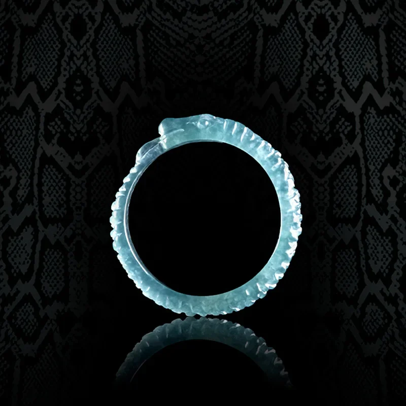 Jiale/Natural A-grade Jade Blue Water Spirit Snake Three-dimensional Carved Ice Ring Personalized Men and Women Fashionista Gift