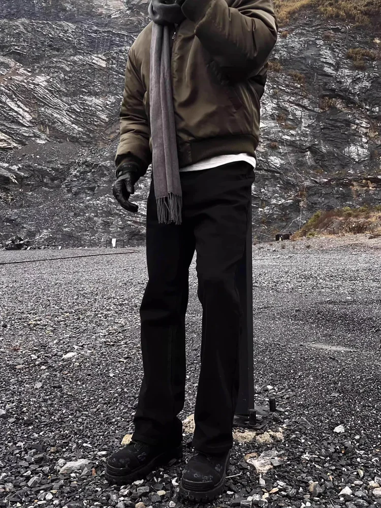 

Мужские эластичные прямые джинсы на подкладке в американском стиле High Street, повседневные утягивающие длинные брюки, модный бренд, молодежная мода