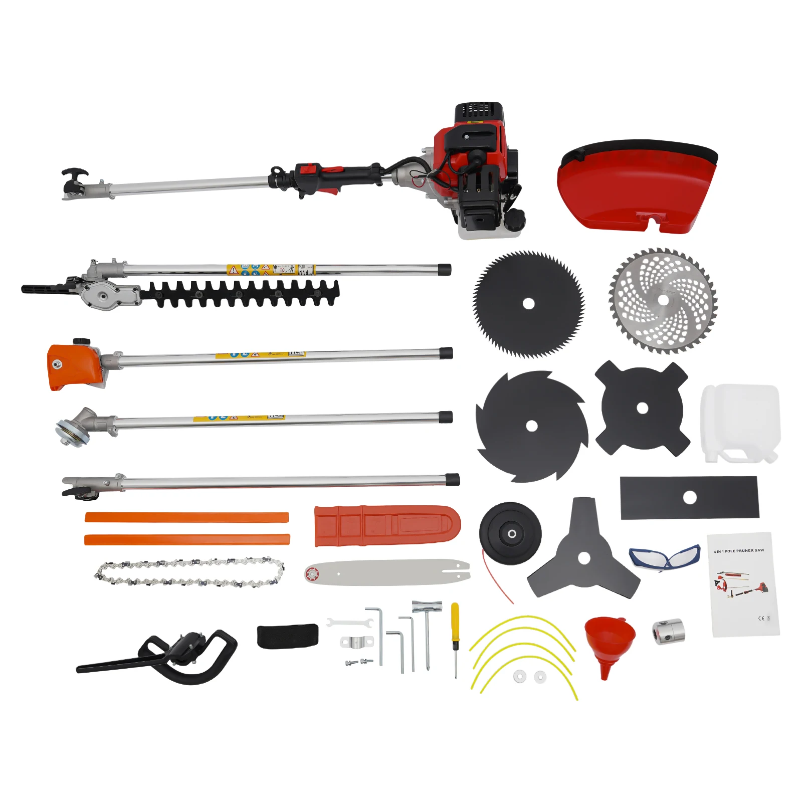 52CC 2-Stroke Gas Multi-Trimmer, 10-in-1 Weed Edger W/ 0.9Qt Tank Load Detachable Gasoline Power Lawn Aluminum Brush Cutter