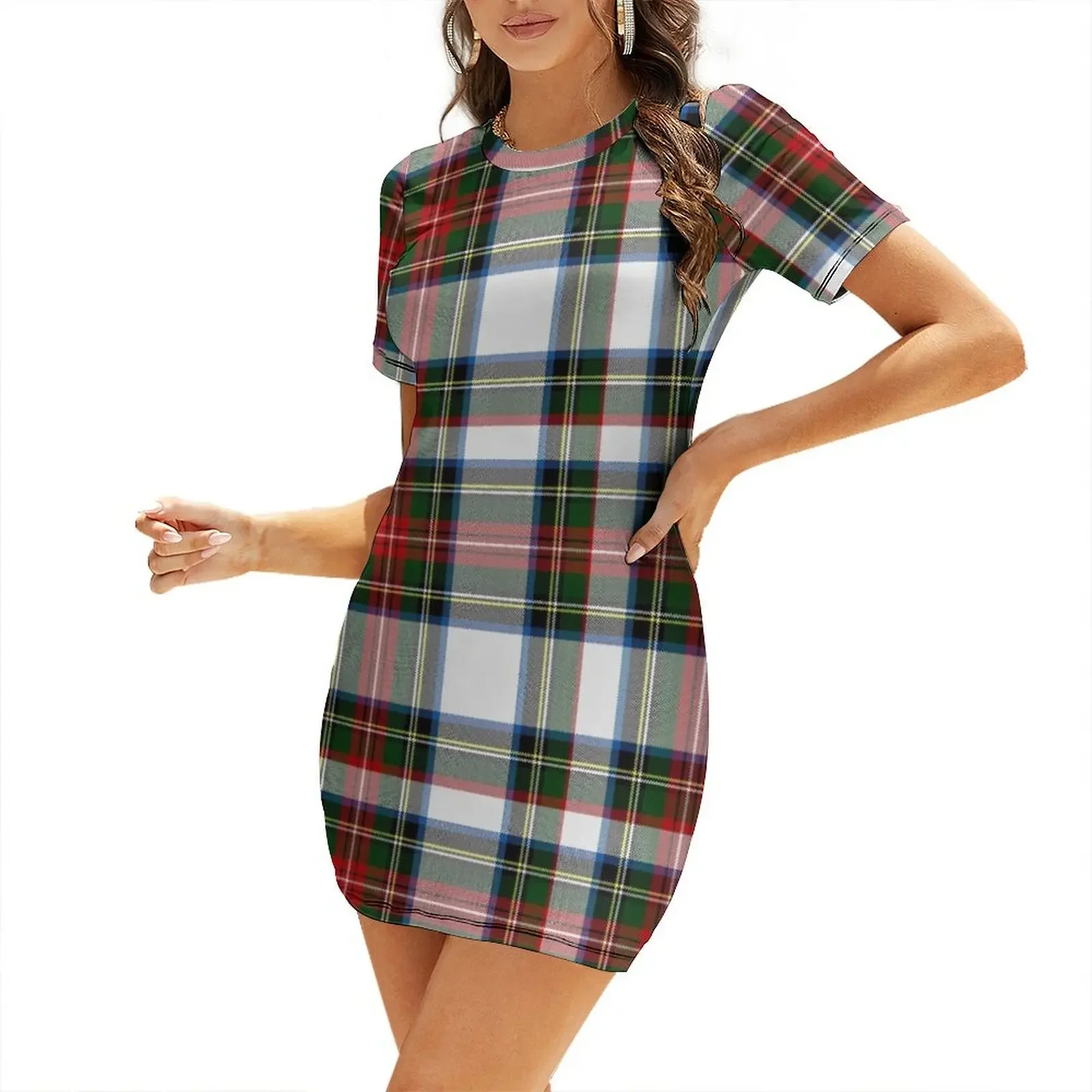 

Clan Stewart Dress Tartan Plaid Pattern Short-Sleeved Dress luxury woman party dress dresses women summer 2026