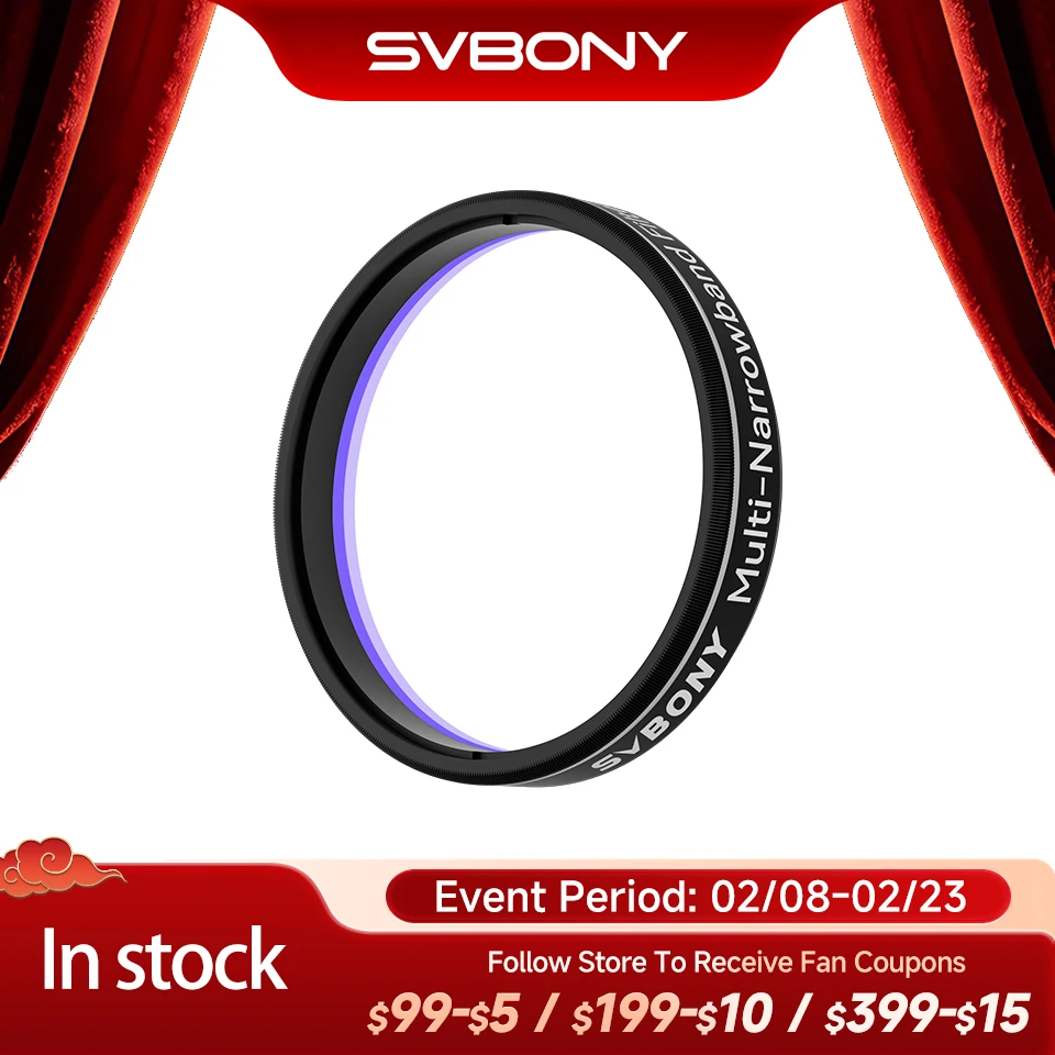

SVBONY SV240 Многофункциональный узкополосный фильтр для галактик и туманностей NIR, ближний инфракрасный фильтр для светового загрязнения, 2 дюйма, установленный для фотосъемки дальнего космоса