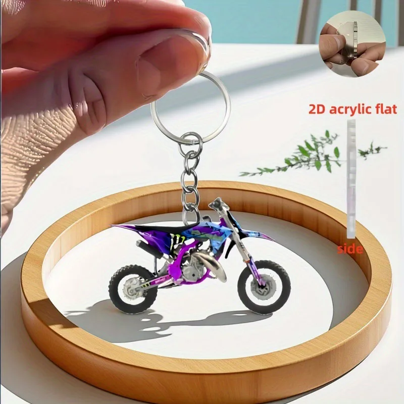 1PCS Men's Motorcycle Keychain -2D Flat Acrylic Keyring Motorcycle Design, Car Keychain, Backpack Decoration, Halloween Gifts view 4