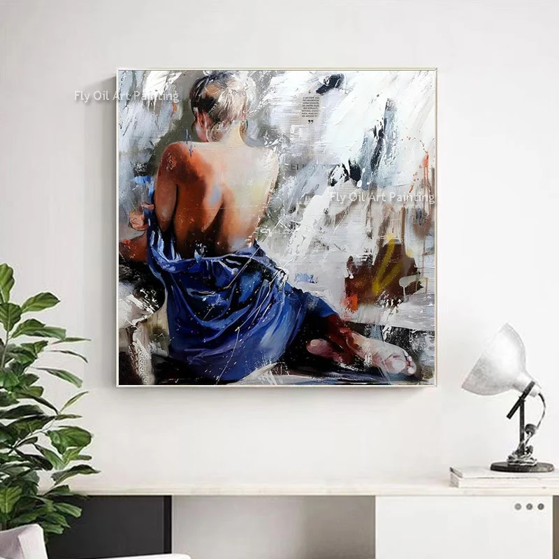 Hand Painted Abstract Female Figure Oil Painting | Square Canvas Wall Art | Modern Impressionist Decor for Living Room Bedroom