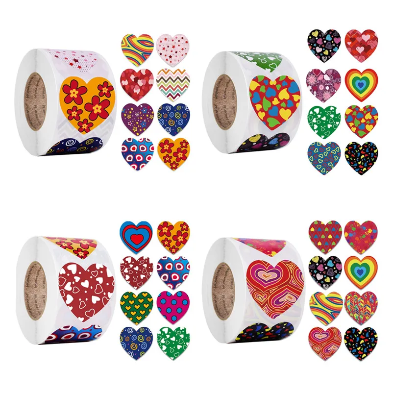 New Various Explosion Models 1Inch Heart Shape 8 Patterns Love Valentine's Day Sticker Sealing Labels Gift Decor Wrap Stickers