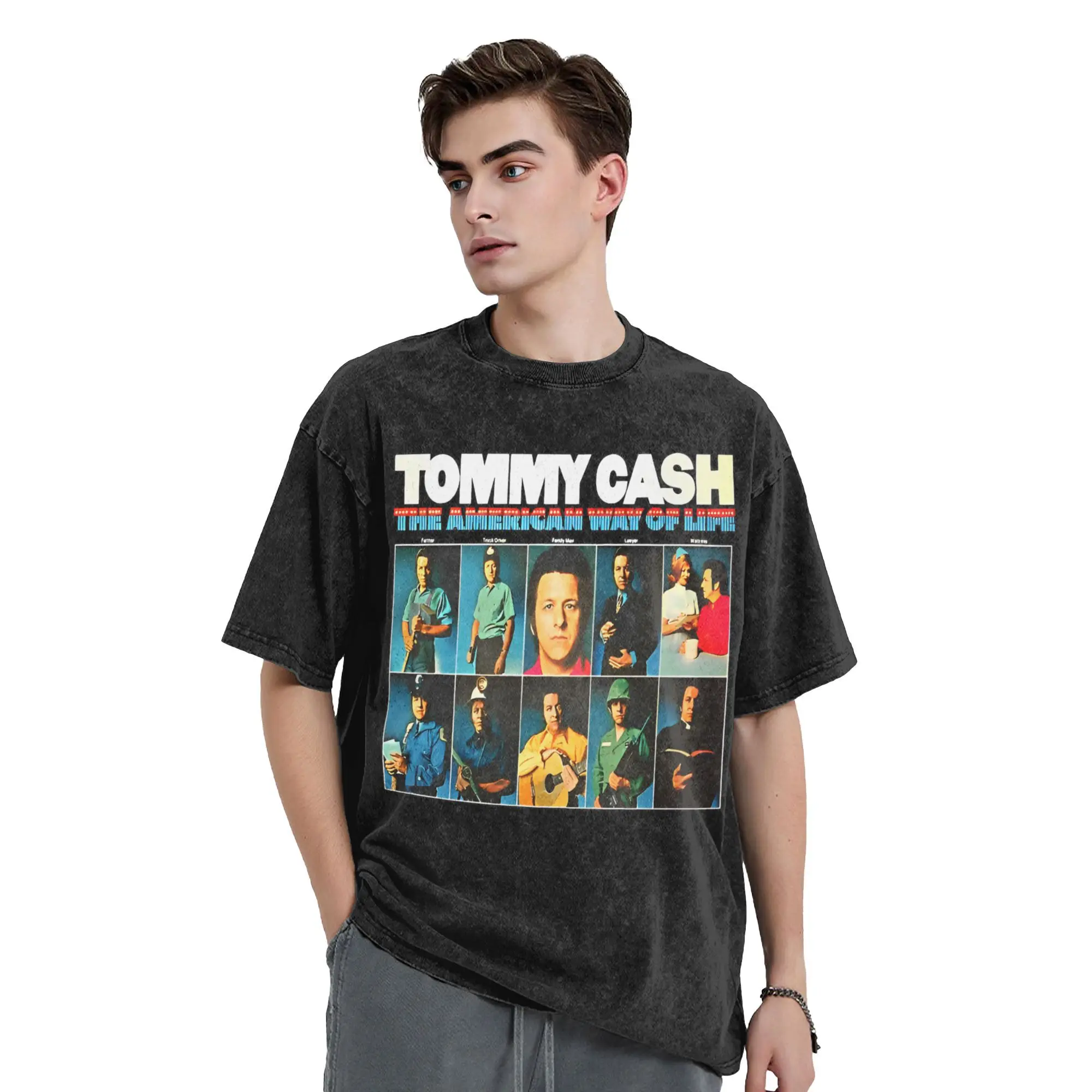 تومي كاش تي شيرت للرجال أزياء قطنية للرجال تي شيرت برقبة دائرية تي شيرت بأكمام قصيرة فكرة هدية للملابس