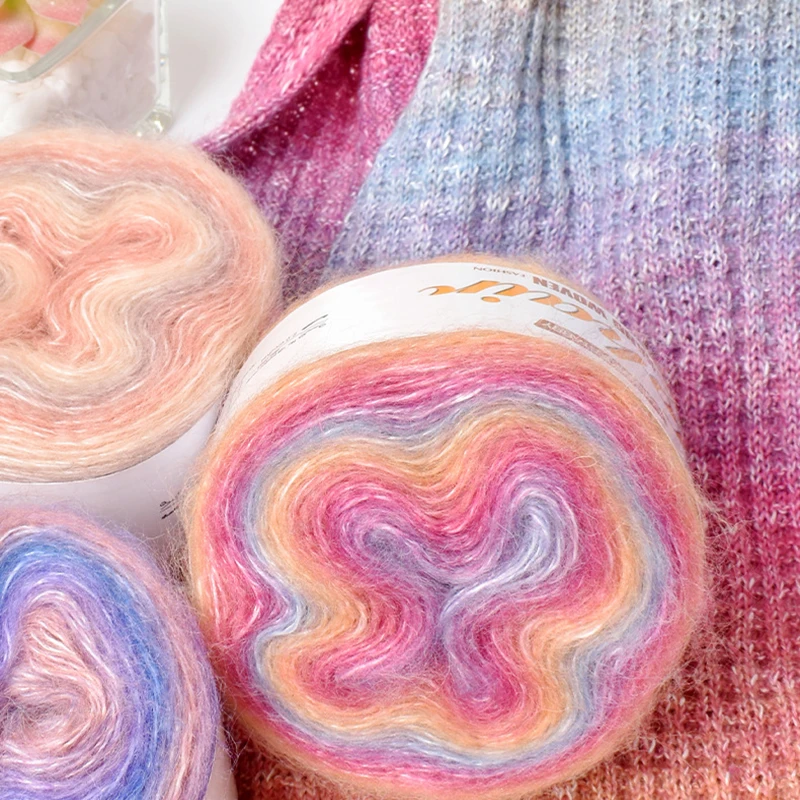 Fil de gâteau de document nickel é arc-en-ciel, mélange de coton biologique, tissé à la main bricolage, crochet printemps et été, jupe, châle, ligne