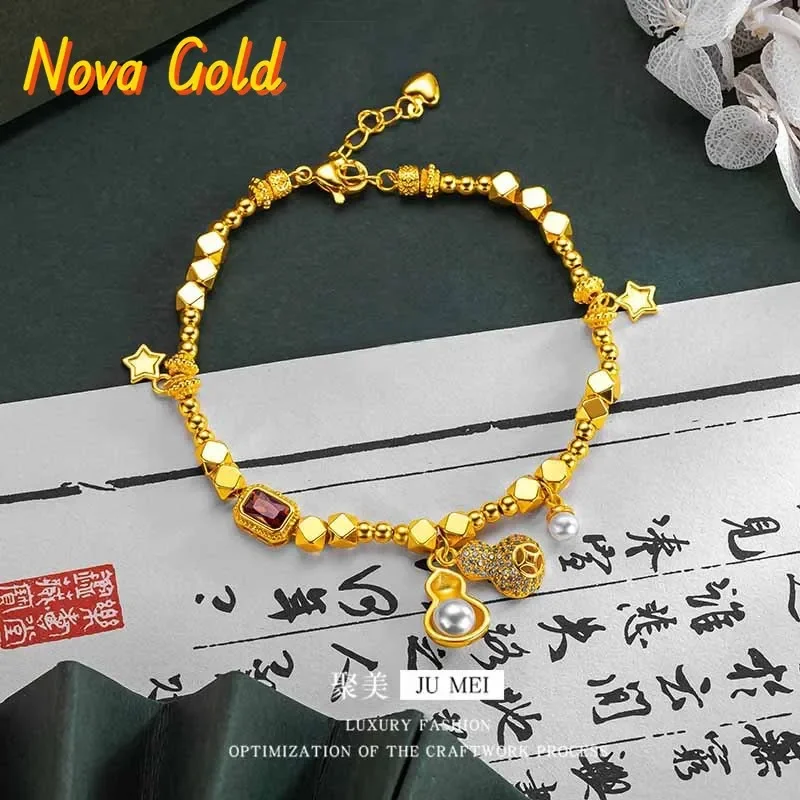 NovaGlod 9999 24K Real Gold Pearl Gourd DIY Bracelet Micro-Inset Zircon Money Gourd Ruby Bracelet Niche Women's Jewelry