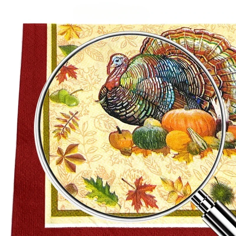 20pcs/Pac 33*33cm Maple Leaf Pumpkin Turkey Thanksgiving Elements Party Decoration Paper Napkin Disposable Paper Placemat