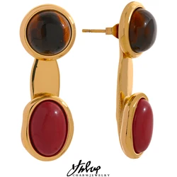 Yhpup Vintage Turquoise Tiger Stone Stainless Steel Waterproof Earrings Unique Enthic Statement Fashion Aretes Jewelry Women