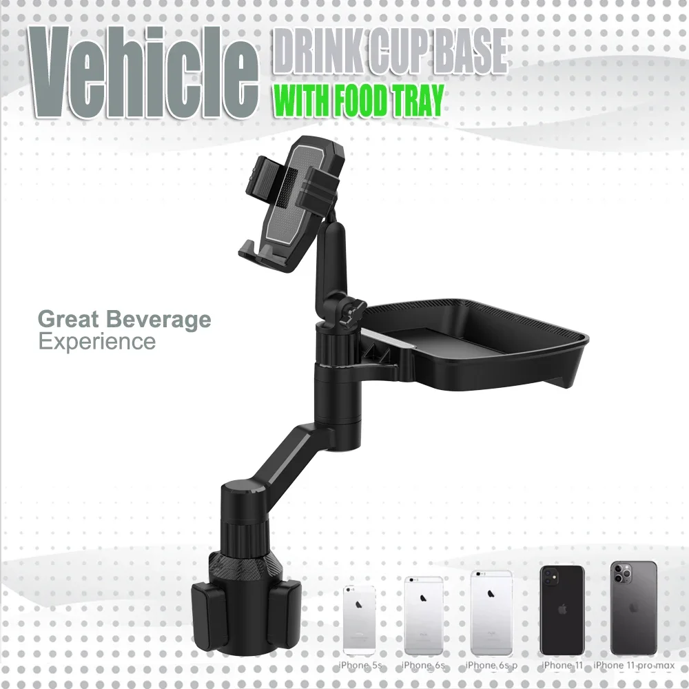 

Vehicle Phone Holder 360 Degree Rotating Disk Adjustable Drink Cup Base with Food Tray Suitable for Phone from 6.5cm to 10.5cm