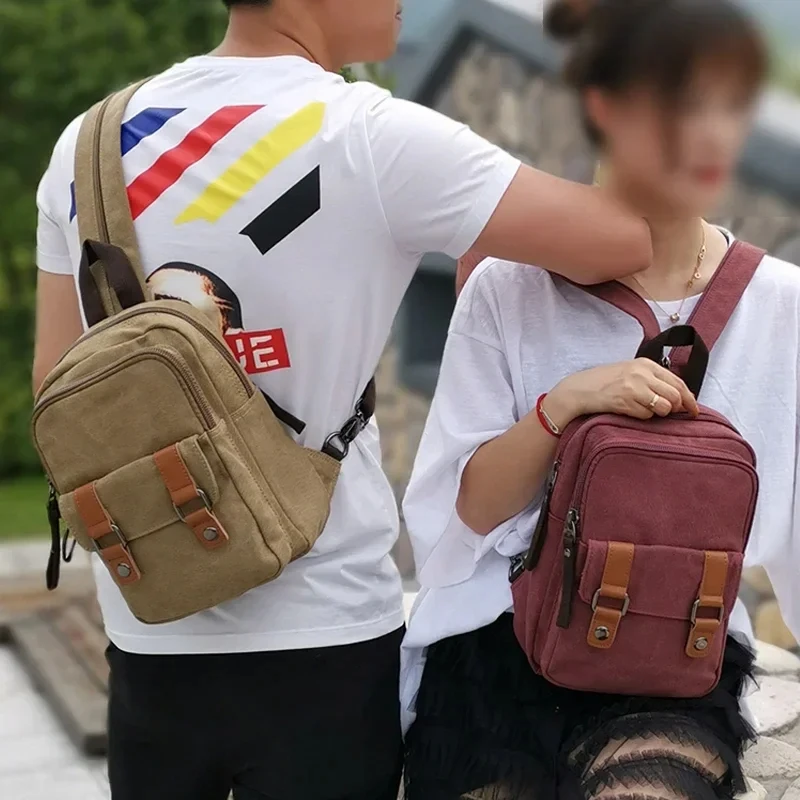 New Casual Backpack for Men Women Vintage Canvas Small Bag Outdoor Tirp Chest Bag Women Stylish Shoulder Bag Mochila