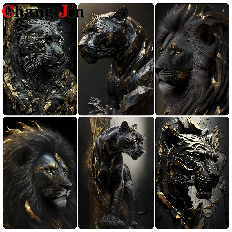 

5D Diy Diamond Painting Black Golden Leopard And Lion Diamond Art Animals Embroidery Cross Stitch Mosaic Home Decoration Gifts