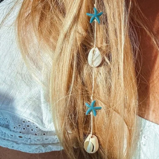 

Starfish Shell Sea Turtle Beaded Braid Hair Chain Summer Boho Beach Vacation Hair Accessory Supply