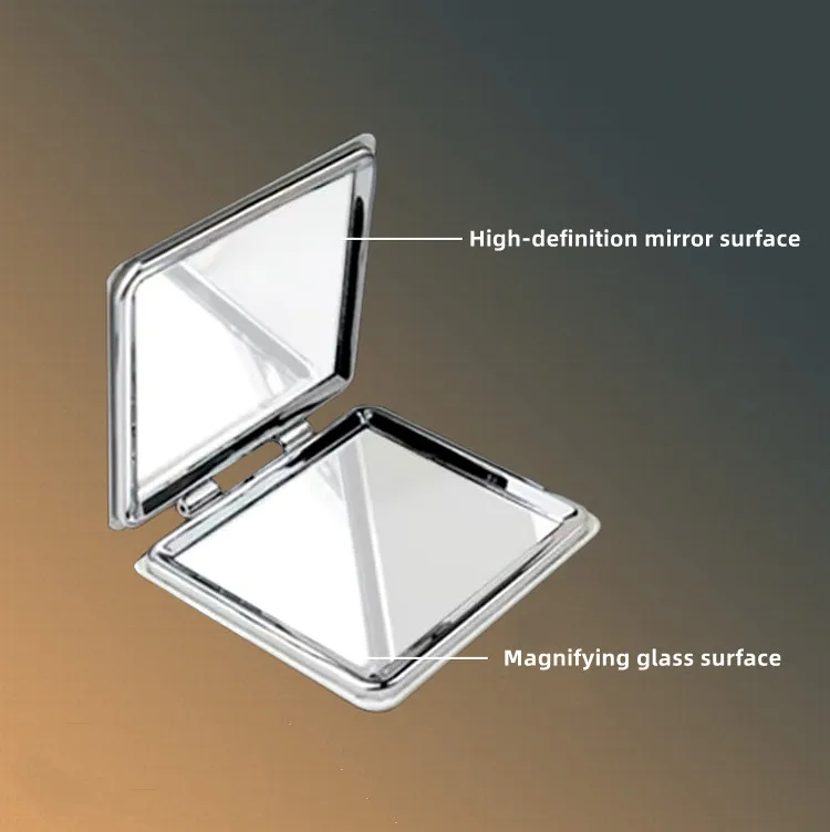 Picture 6: Makeup Mirror Little Rich Lady's Mirror Magnifying Glass Foldable Mirror Portable PU Material Mini Small Square Mirror Cute