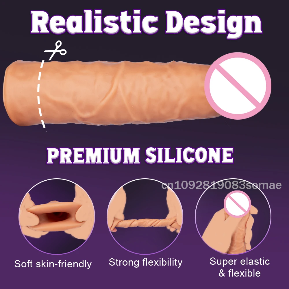 Soft Silicone Condom Enlargement Penis Sleeve Realistic Penis Extender Sex Toys for Men Sexual Tools Reusable Condom Cock Sleeve view 5